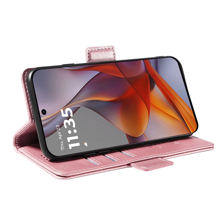 YIKATU YK-003 For Motorola Moto G75 5G Case Wallet Stand Leather Phone Cover Side Buckle - Rose Gold
