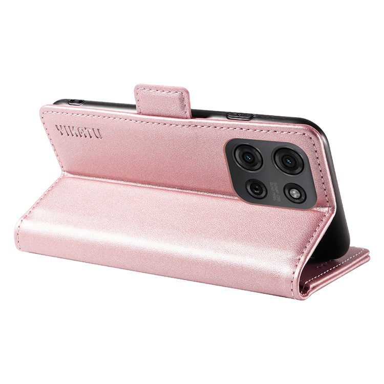 YIKATU YK-003 For Motorola Moto G75 5G Case Wallet Stand Leather Phone Cover Side Buckle - Rose Gold