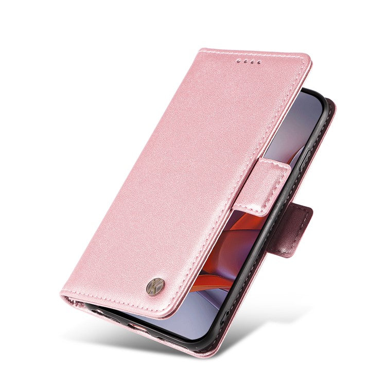 YIKATU YK-003 For Motorola Moto G75 5G Case Wallet Stand Leather Phone Cover Side Buckle - Rose Gold