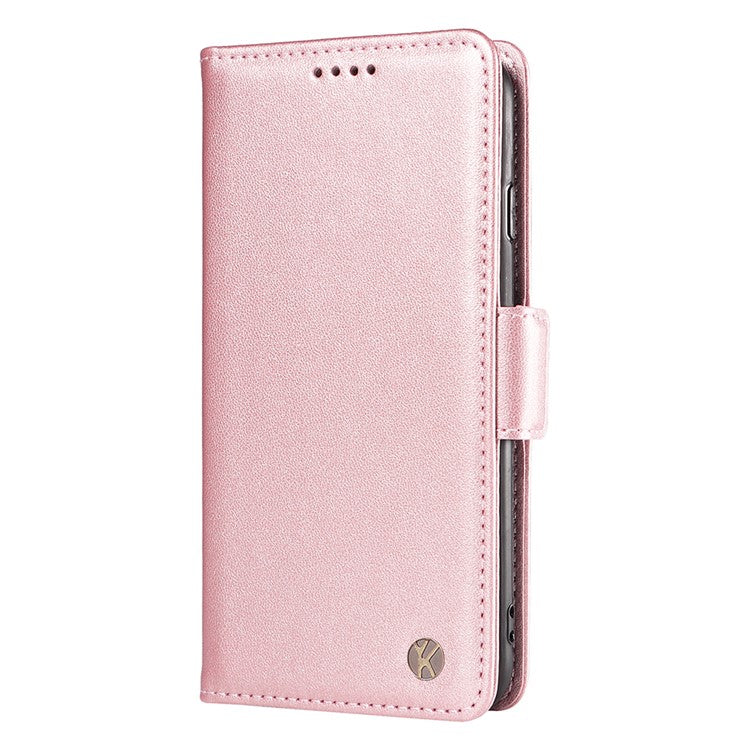 YIKATU YK-003 For Motorola Moto G75 5G Case Wallet Stand Leather Phone Cover Side Buckle - Rose Gold