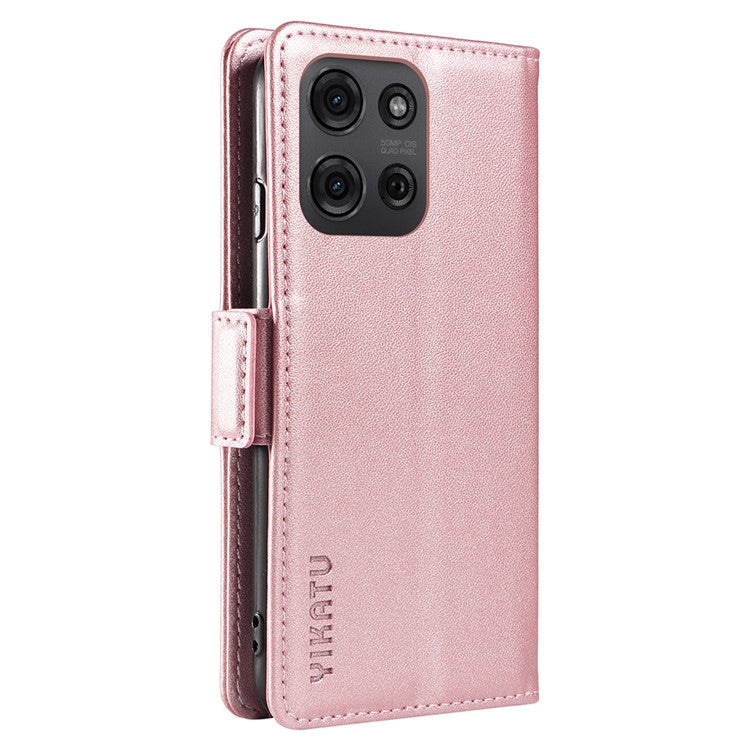 YIKATU YK-003 For Motorola Moto G75 5G Case Wallet Stand Leather Phone Cover Side Buckle - Rose Gold