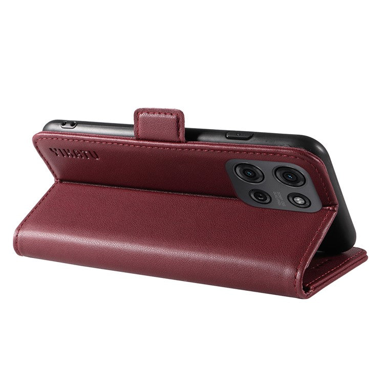 YIKATU YK-003 For Motorola Moto G75 5G Case Wallet Stand Leather Phone Cover Side Buckle - Wine Red