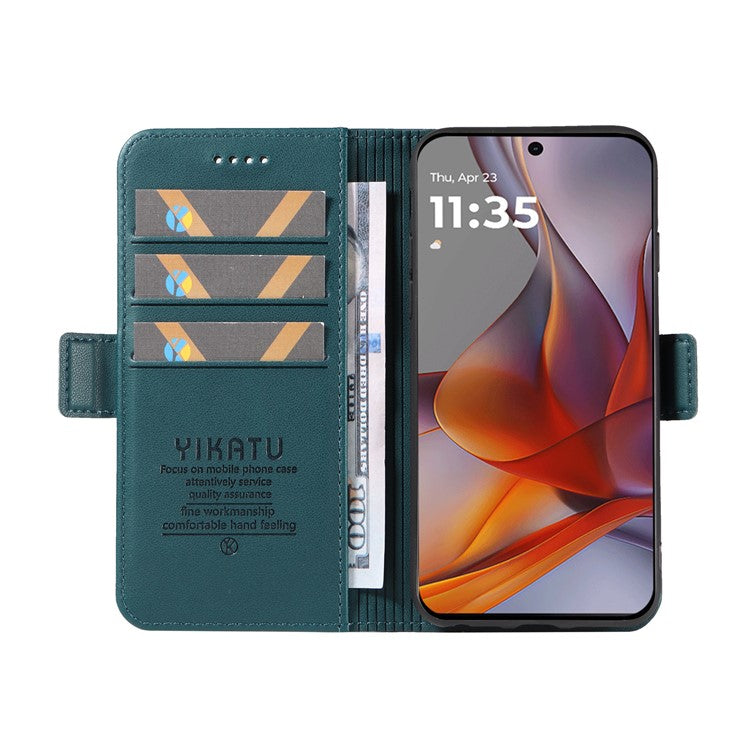 YIKATU YK-003 For Motorola Moto G75 5G Case Wallet Stand Leather Phone Cover Side Buckle - Green