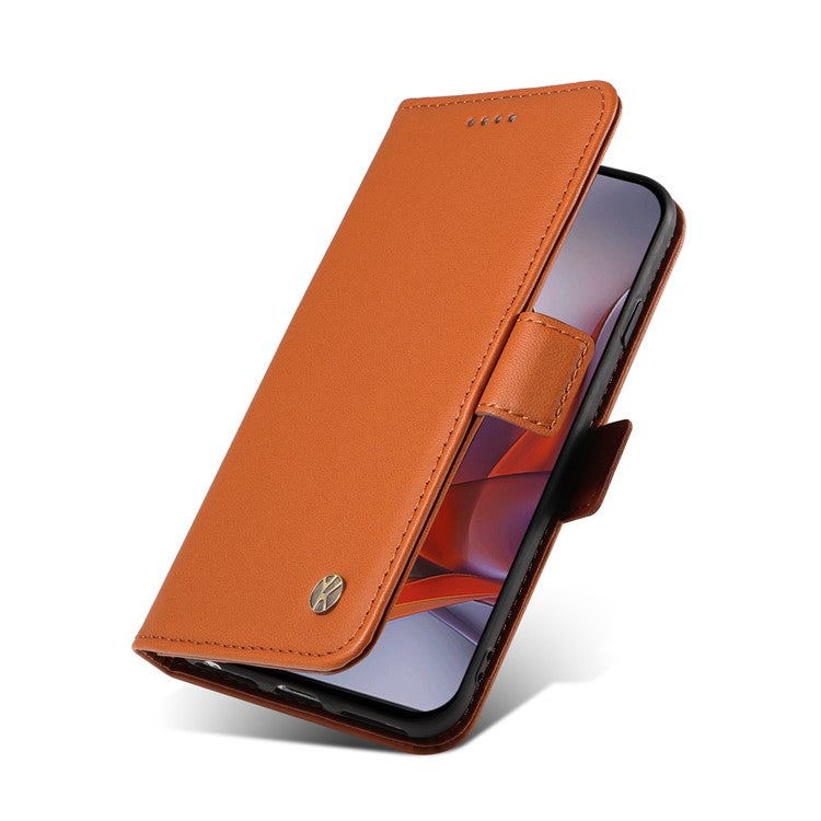 YIKATU YK-003 For Motorola Moto G75 5G Case Wallet Stand Leather Phone Cover Side Buckle - Brown