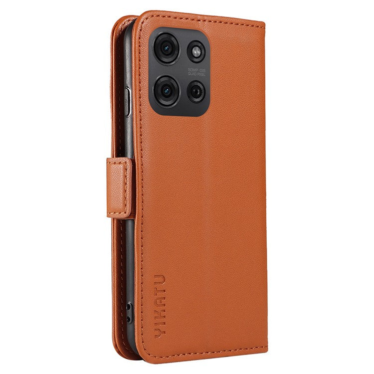 YIKATU YK-003 For Motorola Moto G75 5G Case Wallet Stand Leather Phone Cover Side Buckle - Brown