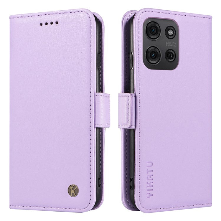YIKATU YK-003 For Motorola Moto G75 5G Case Wallet Stand Leather Phone Cover Side Buckle - Light Purple