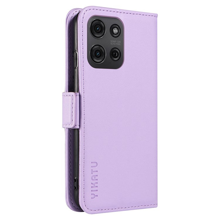 YIKATU YK-003 For Motorola Moto G75 5G Case Wallet Stand Leather Phone Cover Side Buckle - Light Purple