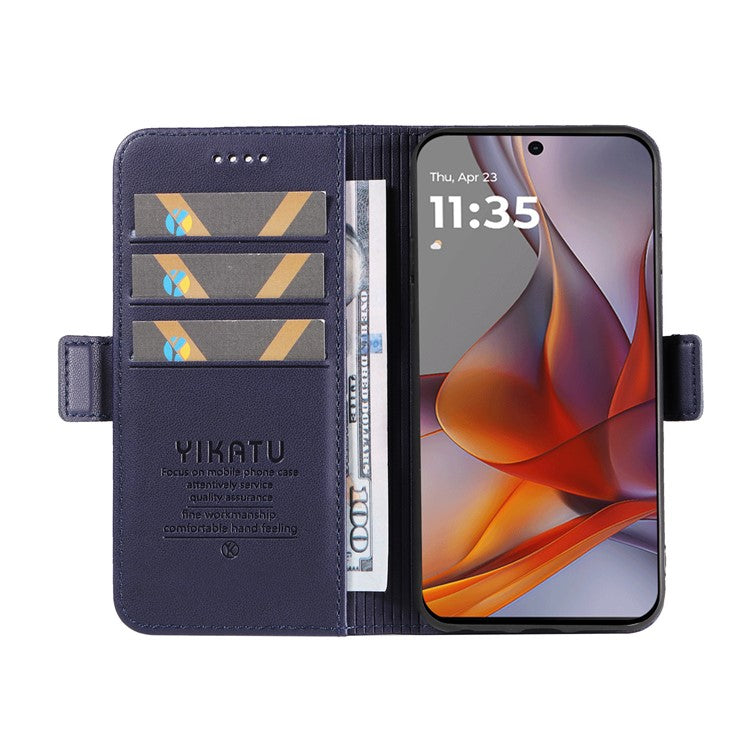 YIKATU YK-003 For Motorola Moto G75 5G Case Wallet Stand Leather Phone Cover Side Buckle - Sapphire
