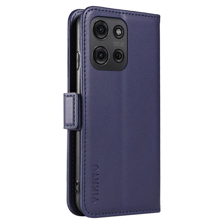 YIKATU YK-003 For Motorola Moto G75 5G Case Wallet Stand Leather Phone Cover Side Buckle - Sapphire