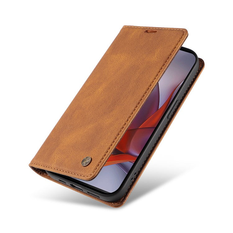 YIKATU YK-004 For Motorola Moto G75 5G Case Leather Skin-Touch Phone Cover Magnetic Auto-Absorbed - Brown
