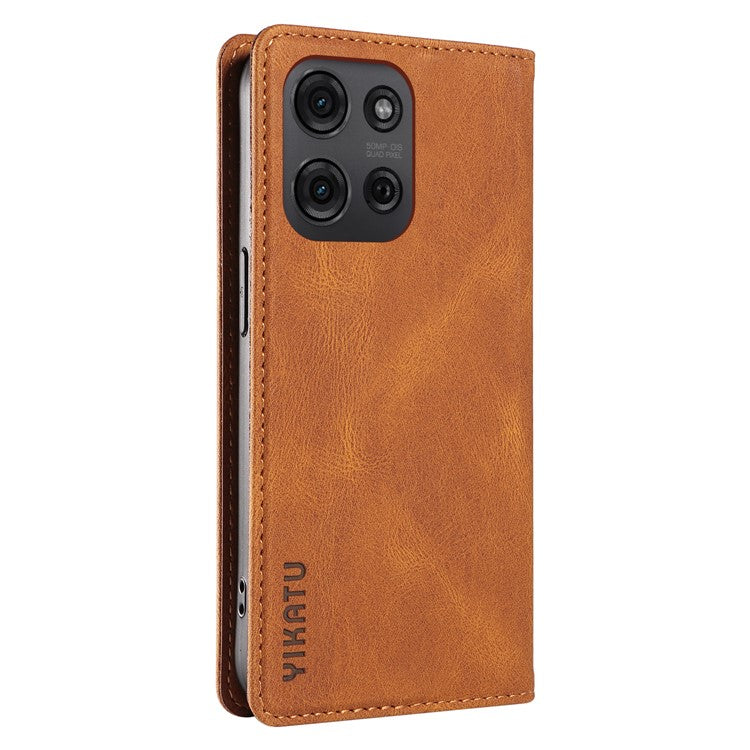 YIKATU YK-004 For Motorola Moto G75 5G Case Leather Skin-Touch Phone Cover Magnetic Auto-Absorbed - Brown