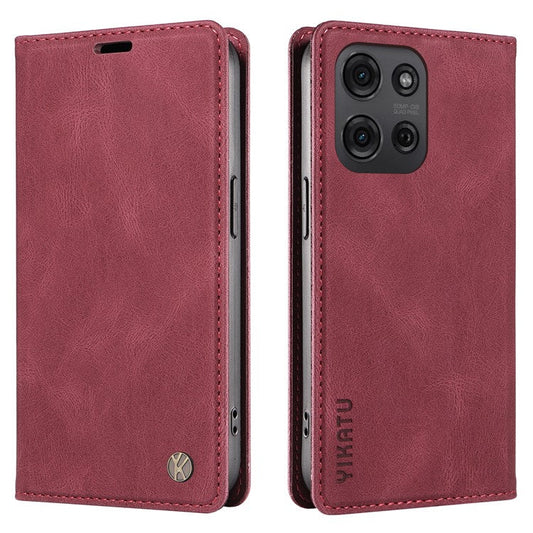 YIKATU YK-004 For Motorola Moto G75 5G Case Leather Skin-Touch Phone Cover Magnetic Auto-Absorbed - Wine Red