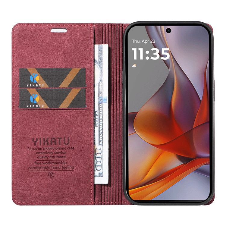YIKATU YK-004 For Motorola Moto G75 5G Case Leather Skin-Touch Phone Cover Magnetic Auto-Absorbed - Wine Red