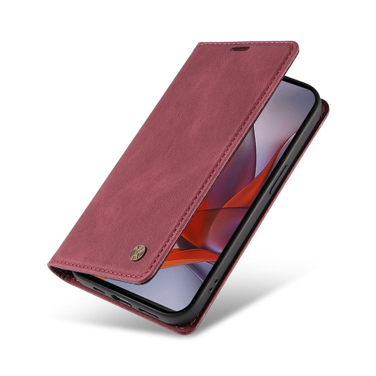 YIKATU YK-004 For Motorola Moto G75 5G Case Leather Skin-Touch Phone Cover Magnetic Auto-Absorbed - Wine Red