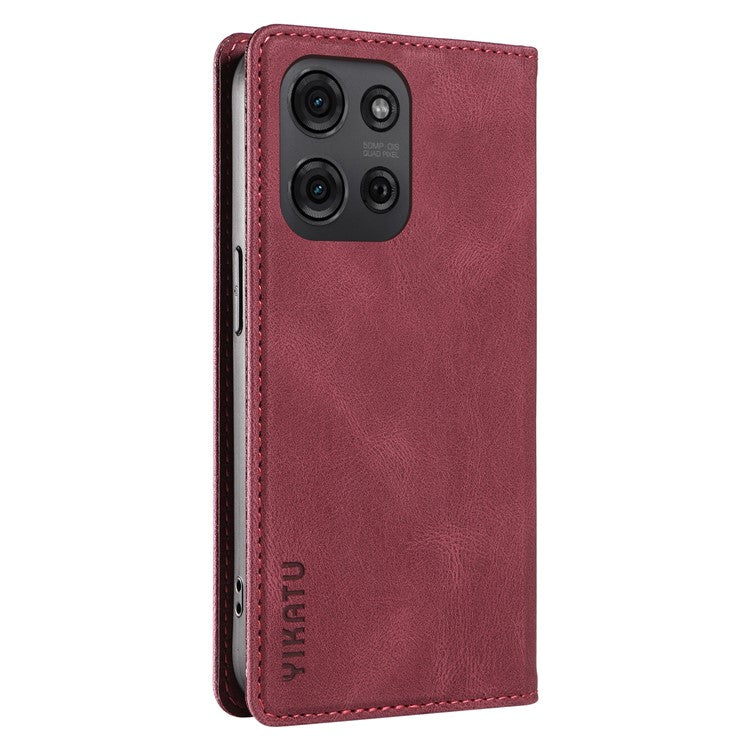 YIKATU YK-004 For Motorola Moto G75 5G Case Leather Skin-Touch Phone Cover Magnetic Auto-Absorbed - Wine Red