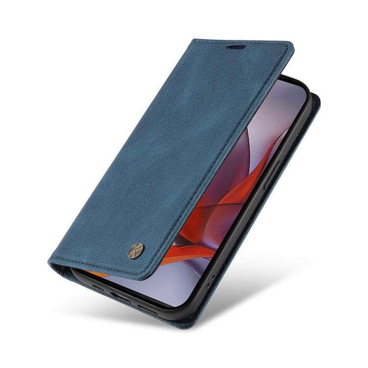 YIKATU YK-004 For Motorola Moto G75 5G Case Leather Skin-Touch Phone Cover Magnetic Auto-Absorbed - Blue