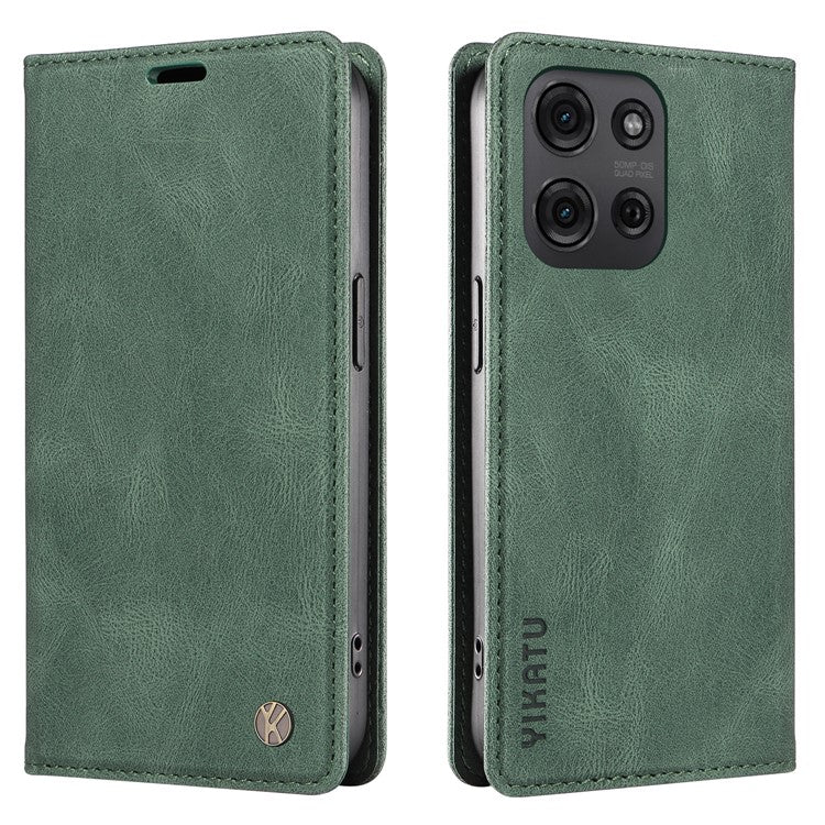 YIKATU YK-004 For Motorola Moto G75 5G Case Leather Skin-Touch Phone Cover Magnetic Auto-Absorbed - Green
