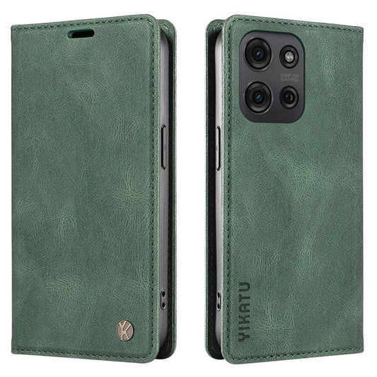 YIKATU YK-004 For Motorola Moto G75 5G Case Leather Skin-Touch Phone Cover Magnetic Auto-Absorbed - Green