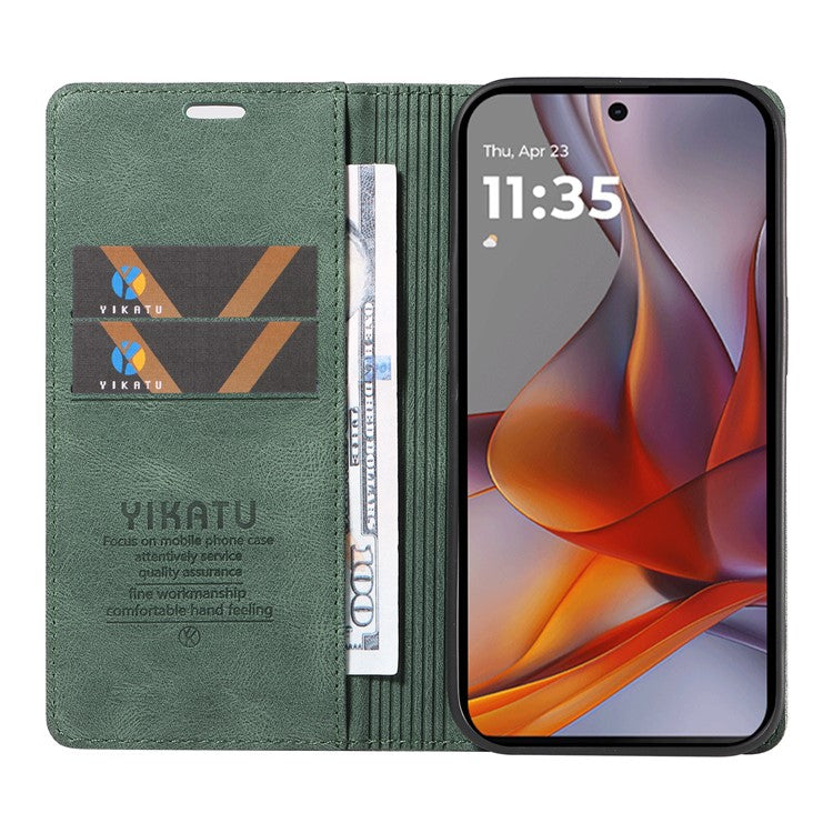 YIKATU YK-004 For Motorola Moto G75 5G Case Leather Skin-Touch Phone Cover Magnetic Auto-Absorbed - Green