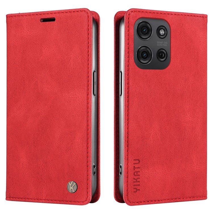 YIKATU YK-004 For Motorola Moto G75 5G Case Leather Skin-Touch Phone Cover Magnetic Auto-Absorbed - Red