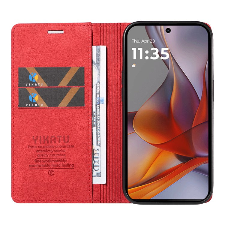 YIKATU YK-004 For Motorola Moto G75 5G Case Leather Skin-Touch Phone Cover Magnetic Auto-Absorbed - Red