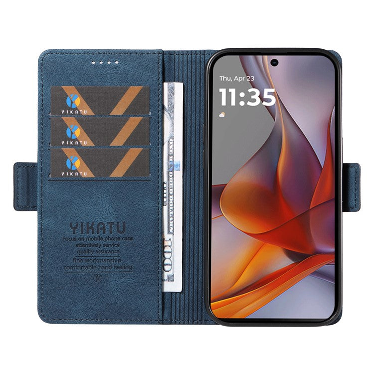 YIKATU YK-005 For Motorola Moto G75 5G Case PU Leather Wallet Phone Cover Skin Touch Feeling - Blue