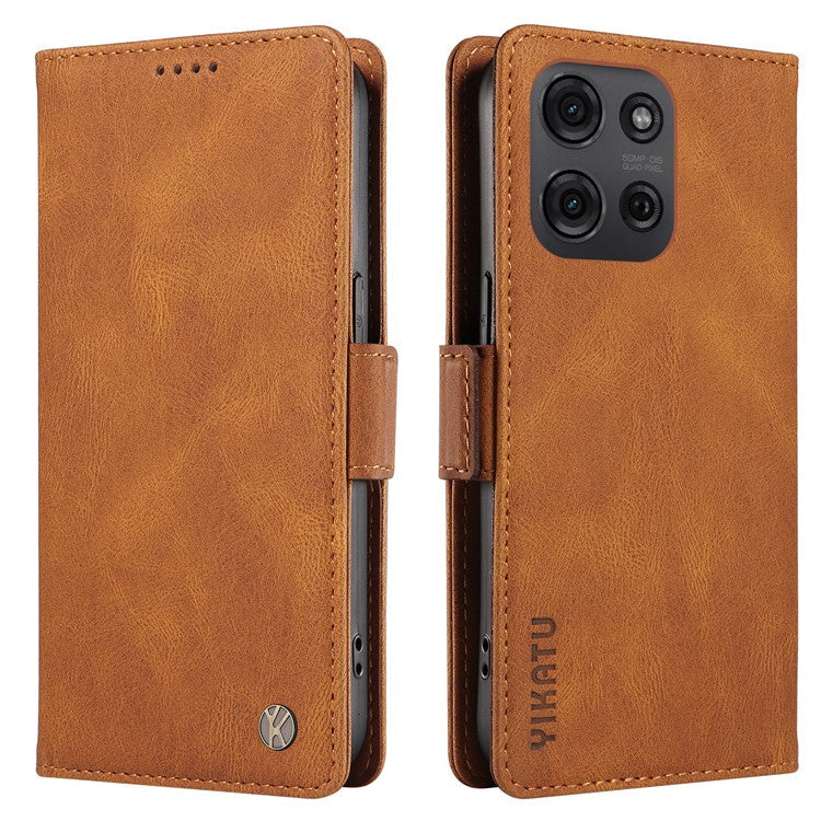 YIKATU YK-005 For Motorola Moto G75 5G Case PU Leather Wallet Phone Cover Skin Touch Feeling - Brown