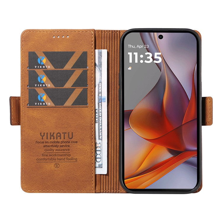 YIKATU YK-005 For Motorola Moto G75 5G Case PU Leather Wallet Phone Cover Skin Touch Feeling - Brown