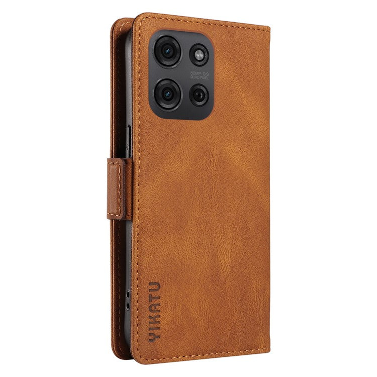 YIKATU YK-005 For Motorola Moto G75 5G Case PU Leather Wallet Phone Cover Skin Touch Feeling - Brown