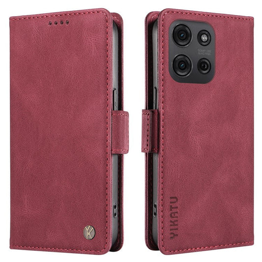YIKATU YK-005 For Motorola Moto G75 5G Case PU Leather Wallet Phone Cover Skin Touch Feeling - Wine Red