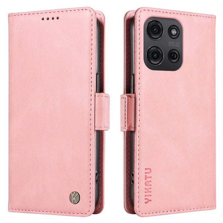 YIKATU YK-005 For Motorola Moto G75 5G Case PU Leather Wallet Phone Cover Skin Touch Feeling - Pink