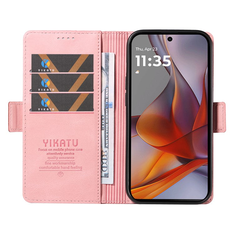 YIKATU YK-005 For Motorola Moto G75 5G Case PU Leather Wallet Phone Cover Skin Touch Feeling - Pink