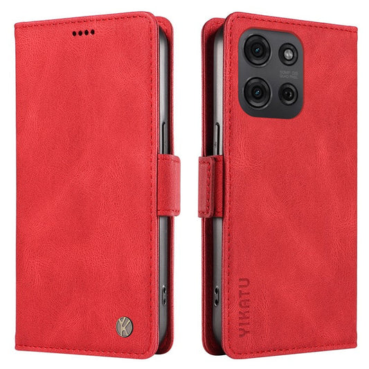 YIKATU YK-005 For Motorola Moto G75 5G Case PU Leather Wallet Phone Cover Skin Touch Feeling - Red