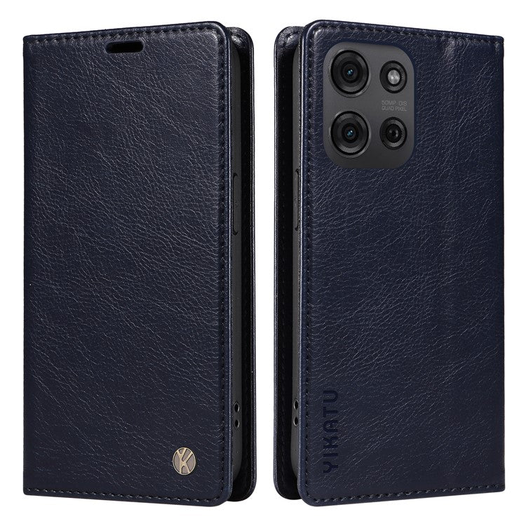 YIKATU YK-006 For Motorola Moto G75 5G Case Magnetic Closure Leather Phone Cover Litchi Texture - Navy Blue