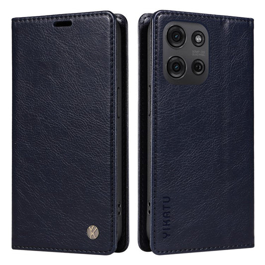 YIKATU YK-006 For Motorola Moto G75 5G Case Magnetic Closure Leather Phone Cover Litchi Texture - Navy Blue