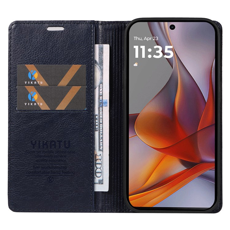 YIKATU YK-006 For Motorola Moto G75 5G Case Magnetic Closure Leather Phone Cover Litchi Texture - Navy Blue