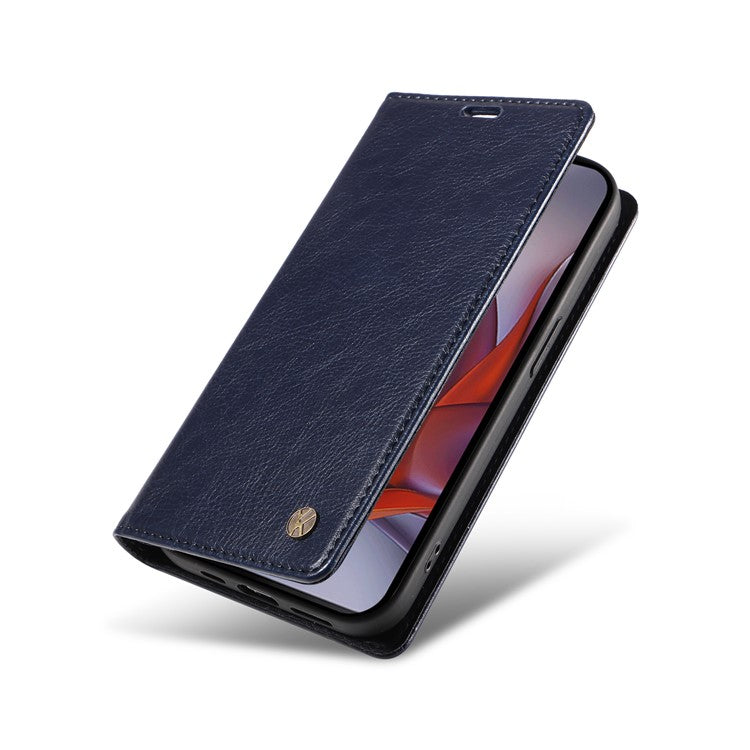 YIKATU YK-006 For Motorola Moto G75 5G Case Magnetic Closure Leather Phone Cover Litchi Texture - Navy Blue