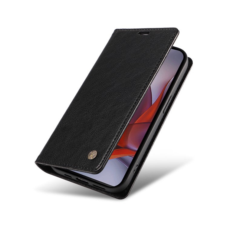YIKATU YK-006 For Motorola Moto G75 5G Case Magnetic Closure Leather Phone Cover Litchi Texture  - Black
