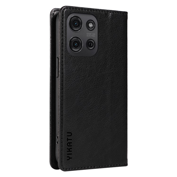 YIKATU YK-006 For Motorola Moto G75 5G Case Magnetic Closure Leather Phone Cover Litchi Texture  - Black