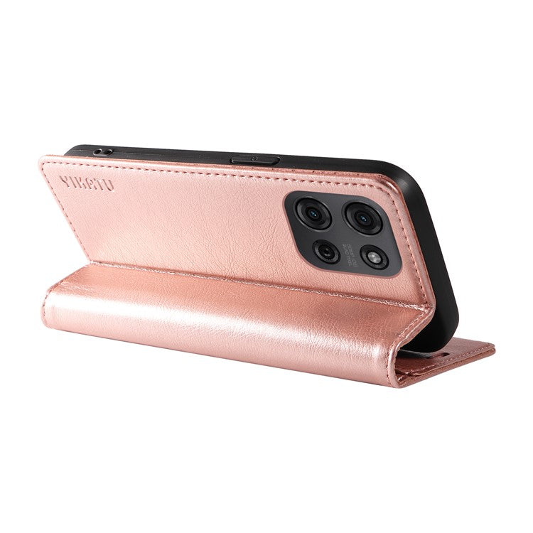 YIKATU YK-006 For Motorola Moto G75 5G Case Magnetic Closure Leather Phone Cover Litchi Texture - Rose Gold