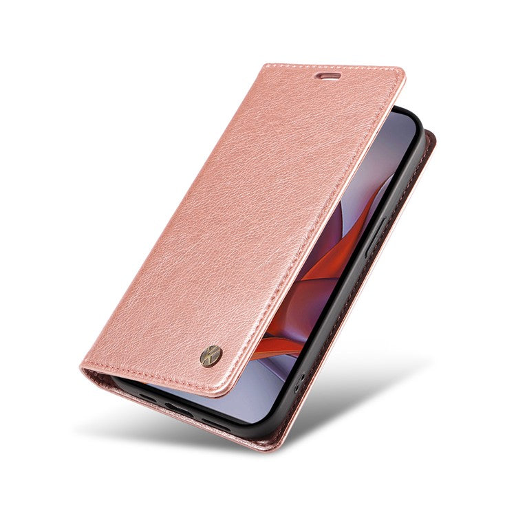 YIKATU YK-006 For Motorola Moto G75 5G Case Magnetic Closure Leather Phone Cover Litchi Texture - Rose Gold