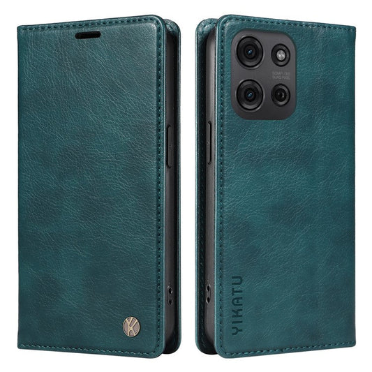 YIKATU YK-006 For Motorola Moto G75 5G Case Magnetic Closure Leather Phone Cover Litchi Texture - Blue