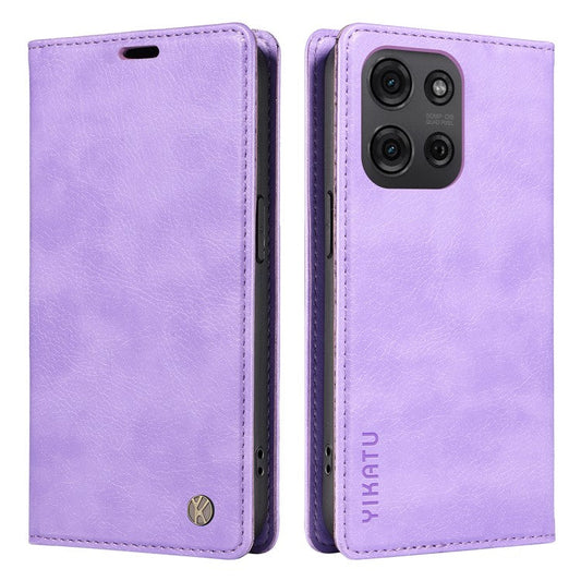 YIKATU YK-006 For Motorola Moto G75 5G Case Magnetic Closure Leather Phone Cover Litchi Texture - Purple