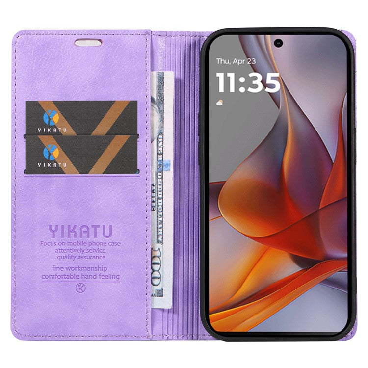 YIKATU YK-006 For Motorola Moto G75 5G Case Magnetic Closure Leather Phone Cover Litchi Texture - Purple