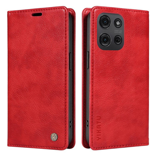 YIKATU YK-006 For Motorola Moto G75 5G Case Magnetic Closure Leather Phone Cover Litchi Texture - Red