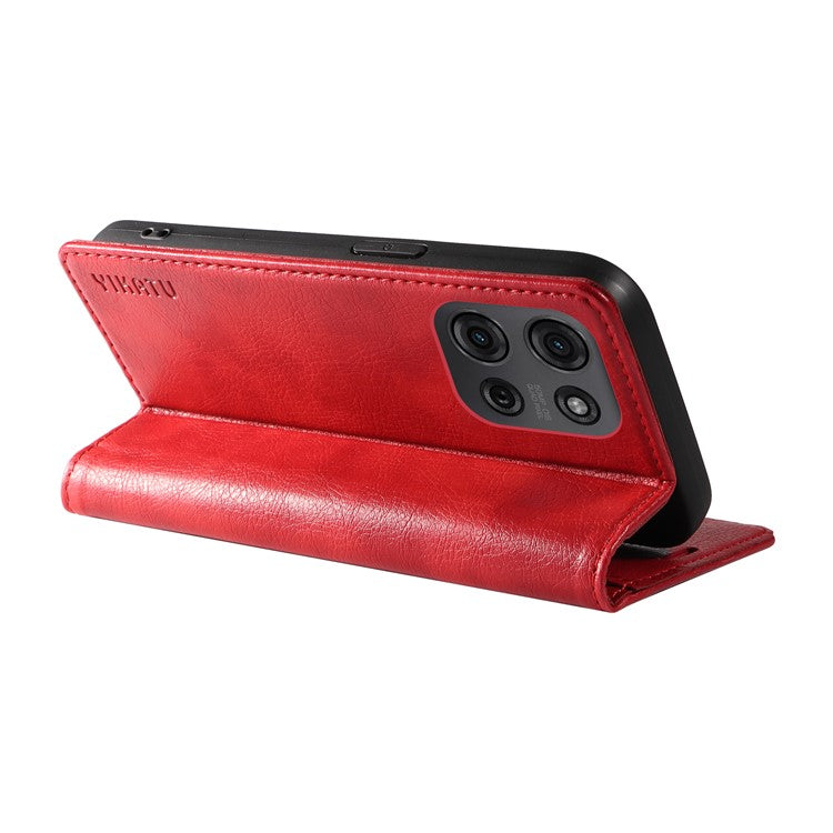 YIKATU YK-006 For Motorola Moto G75 5G Case Magnetic Closure Leather Phone Cover Litchi Texture - Red