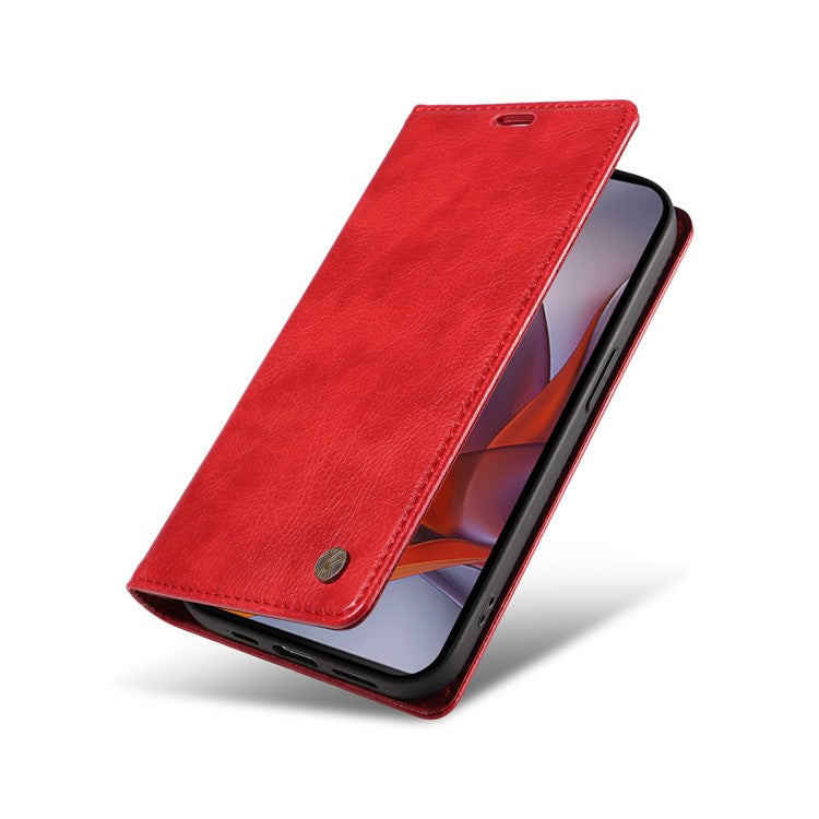 YIKATU YK-006 For Motorola Moto G75 5G Case Magnetic Closure Leather Phone Cover Litchi Texture - Red