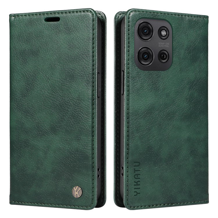YIKATU YK-006 For Motorola Moto G75 5G Case Magnetic Closure Leather Phone Cover Litchi Texture - Green