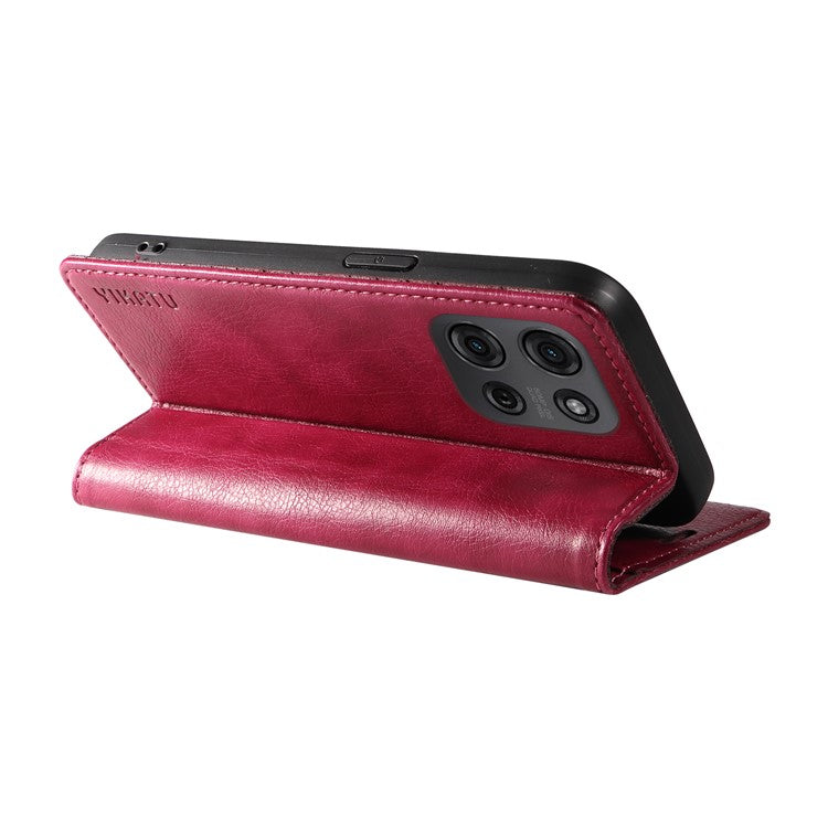 YIKATU YK-006 For Motorola Moto G75 5G Case Magnetic Closure Leather Phone Cover Litchi Texture - Wine Red