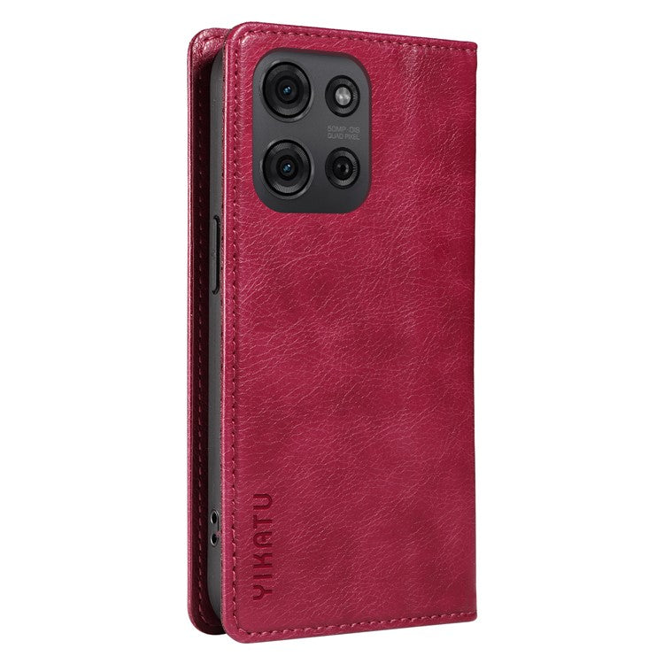 YIKATU YK-006 For Motorola Moto G75 5G Case Magnetic Closure Leather Phone Cover Litchi Texture - Wine Red